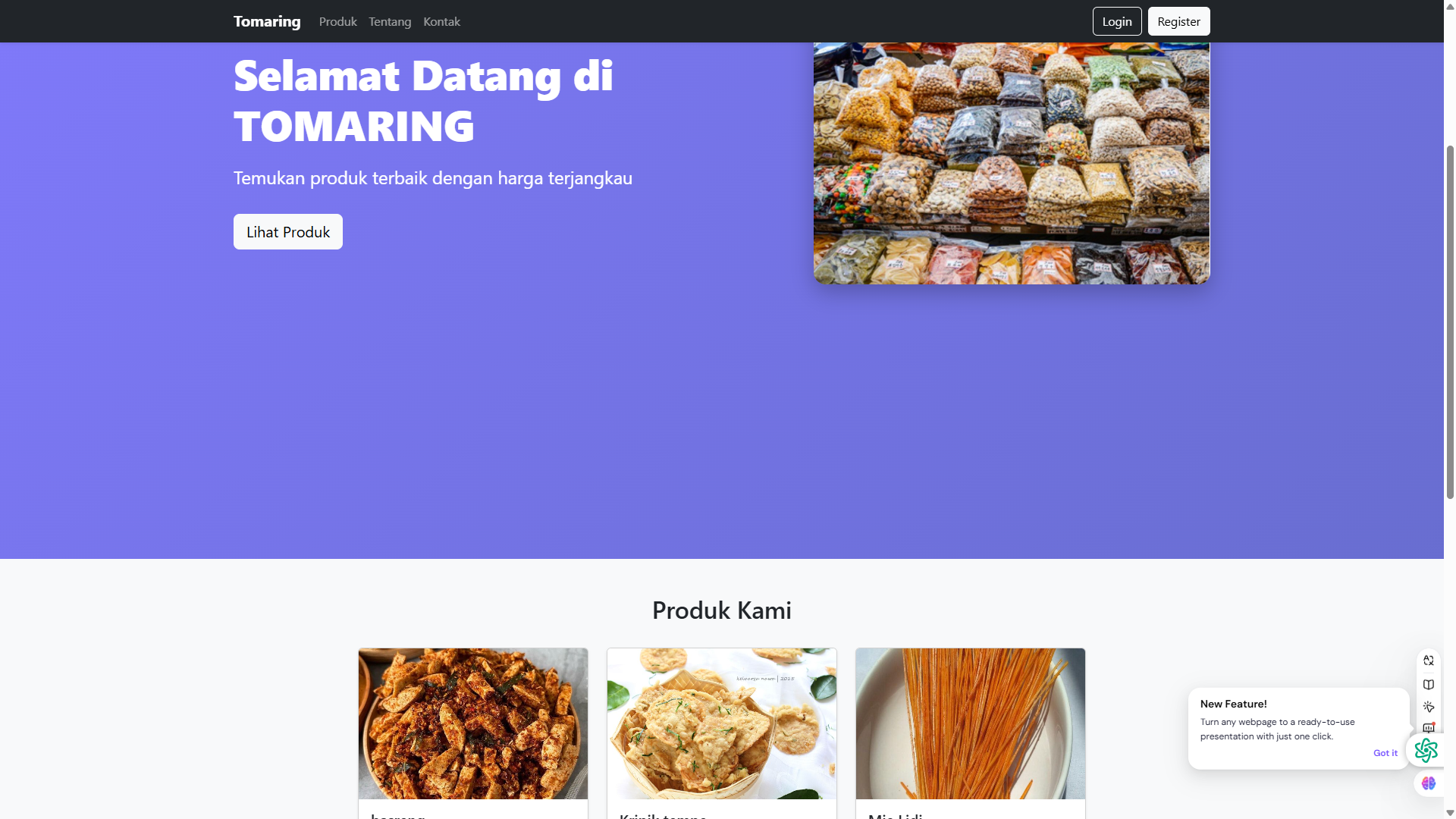 Screenshot of web app